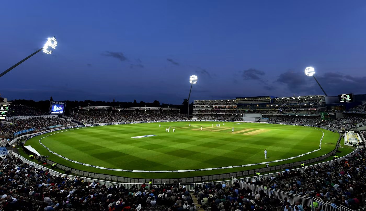 A floodlit cricket ground