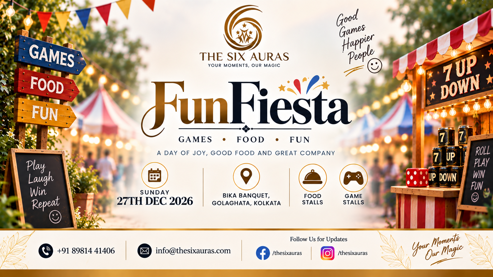 Fun Fiesta 2026 — games, food and fun on Sunday 27 December 2026 at Bika Banquet, Golaghata, Kolkata